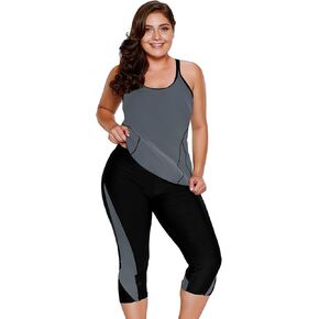 LALAGEN Womens Plus Size Swimsuits 2024 Modest Rash Guard Capris Tankini Bathing Suits Two Piece Bathing Suit Swimwear