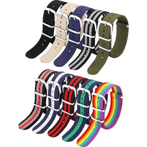 meekoo 10 Pieces Nylon Watch Strap Military Replacement Watch Band with Stainless Steel Buckle for Men and Women's Watch Band Replacing, 18 mm