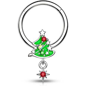 CM Crareesi Mania Christmas Septum Ring 16G Dangle Septum Piercing Jewelry 316L Stainless Steel Christmas Tree Helix Piercing Jewelry Hoop