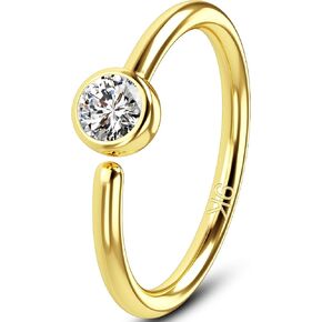 OUFER Nose Rings Hoops, 9K Solid Gold Nose Rings 20G, Seamless Open Nose Nostril Piercing Jewelry with Shining CZ, Gold Nose Rings for Women and Men