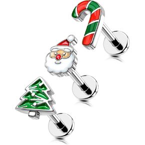 OUFER Lip Piercing Jewelry, 3PCS Christmas Elements 16G Lip Rings, 316L Surgical Steel Labret Lip Piercing Jewelry, Cartilage Helix Tragus Earrings For Women And Menv