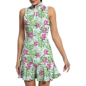 Tennis Dress for Women Athletic Golf Dress with Built in Separate Shorts Backless Workout Dress with Adjustable Straps Red Flowers