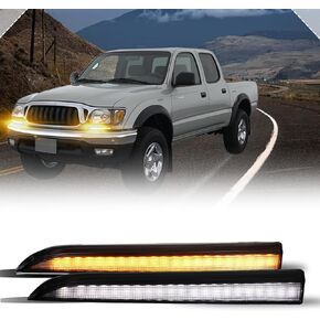 Switchback White/Amber LED Front Side Marker Headlight Daytime Running Lamp Amber Sequential Turn Signal Light Feature Compatible with Toyota Tacoma 2001-2004 Replacement Front Bumper Trim