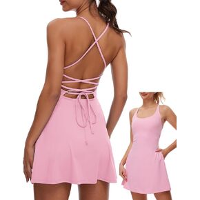 MOTEEPI Women's Tennis Dress Built-in Removable Bra & Shorts and 4 Functional Pockets for Golf & Active Clothes Outfits in Kuwait