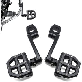 MZS 1.25" Highway Pegs, Motorcycle Adjustable Highway Foot Pges Mount Long Angled Black CNC Compatible with Sportster Softail Road King Street Glide Electra Dyna Vulcan VTX for 1 1/4 Engine Guard Bar