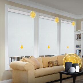 Motorized Blinds with Valance Cover Upgraded Smart Blinds Grasscloth Fabric Electric Blinds Remote Control Automatic Roller Shades for Windows Work with Alexa Google Home