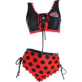 Miraculous Ladybug Two-Piece Swimsuit Women Red Black Polka Dot Halter Tank Top and High Waist Bottom