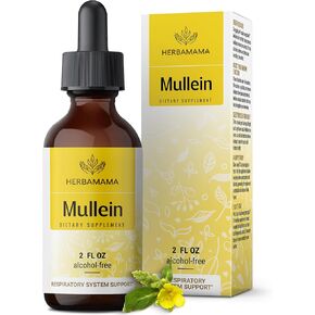 HERBAMAMA Mullein Drops for Lungs - Mullein Leaf Extract for Lung Detox - Vegan Respiratory Lung Health Support Supplement - Alcohol & Sugar-Free, 56-Day Supply