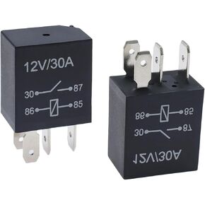 Pack-2 Four-pin Car Motor Relay Replacement, DC 12V 30A Multi-Functional Vehicle Starting Relay, Metal Contacts Design, Universal Durable Automotive Repair Accessory for Truck SUV Car (Black)