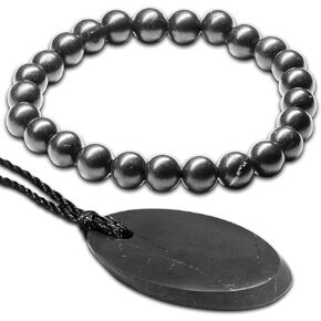 Bundle Shungite Stones Protection Bracelet Necklace | Authentic from Karelia Shungite Crystal with Carbon Fullerenes | Bad Energy Protection Shungite