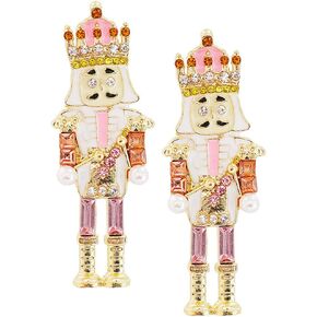 Jewelry Earrings Rhinestone Nutcracker Stud Earrings 1 Pair Metal Crystal Nutcracker Soldier Shaped Earrings Enamel Xmas Jewelry Holiday Party Favor Christmas Ear Piercings