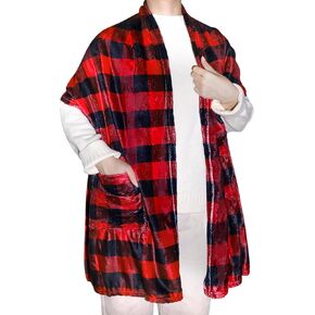 هدايا الجدة للنساء المسنات الجاموس منقوشة شال دافئ مع جيب أمامي شال شتوي لف للنساء الجدة in Kuwait