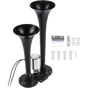 NovelBee Dual Trumpet Air Operated Horn Kit,12V/24V Truck Air Horn,Super Loud Trumpet Air Horn for Car,Truck,SUV,Boat (Black)