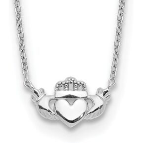 Lex & Lu 14k White Gold Polished Claddagh Necklace 17''