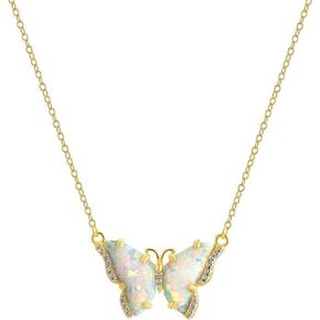 Golden Opal Crystal Butterfly Necklace Jewelry, 14K Gold Plated & Hypoallergenic 925 Sterling Silver Adjustable Chain
