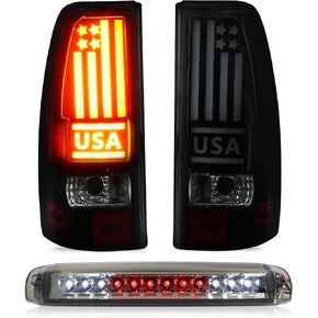 Tresound Tail Light + 3rd Third Brake Cargo Lamp for Chevy Silverado 1500 2500 99-02, 1500 2500 HD 01-02, GMC Sierra 1500 2500 99-03, 1500 2500 HD 01-03 High Mount Stop Light Rear LED Taillight