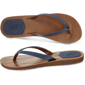 Scott Hawaii Women's Mohala Slipper | Vegan Leather Strap With Stitching Detail | Narrow Width Non-Marking Sandal | All Day Arch Support Comfortable Flip Flops for Ladies