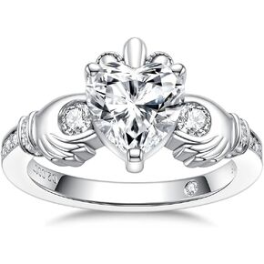 AnuClub 2.33cttw Moissanite Claddagh Irish Ring, Celtic Knot Crown Engagement Rings for Women, D Color VVS1, 925 Sterling Silver Ring, Anniversary Wedding Promise Ring, Gift Package