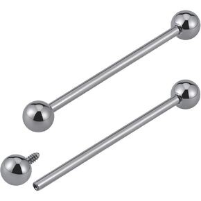 FINE4U 14G ASTM F136 Titanium Straight Barbell Rings for Nipple/Tongue/Dimply/Industrial - Internally Threaded Hypoallergenic Body Piercing Jewelry Gift for Women & Men, Nickel Free, Lead-Free