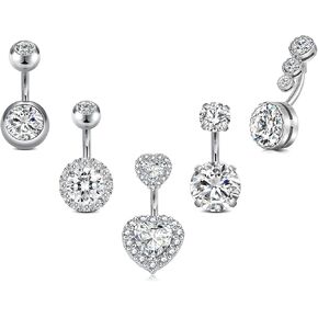 Incaton 14G Belly Button Rings, Stainless Steel Heart Diamond 6mm/10mm Bar Belly Rings For Women, Hypoallergenic Short Bar Navel Piercings