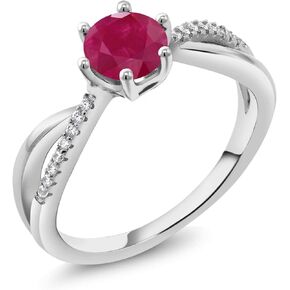 Gem Stone King 925 Sterling Silver Red Ruby Gemstone Birthstone Wedding Engagement Women's Ring 6 Prongs (1.24 Cttw Round Available 5,6,7,8,9)