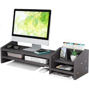 Catekro Monitor Stand Riser, 2 Tiers Wood Monitor Riser Stand with Storage Organizer, Multi-Purpose Desktop Organizer Riser for Computer,Laptop,Printer(White)