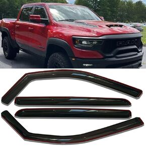 in-Channel Extra Durable Rain Guards for Trucks Dodge RAM 1500 Crew Cab 2019 2020 2021 2022 2023 2024, Window Deflectors, Vent Window Visors Sun Shiled Truck Accessories,Dark Smoke 4pcs