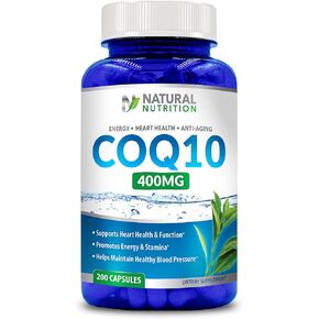 Natural Vitamin CoQ10 400mg 200 Capsules Maximum Strength High Absorption Gluten Free Non-GMO