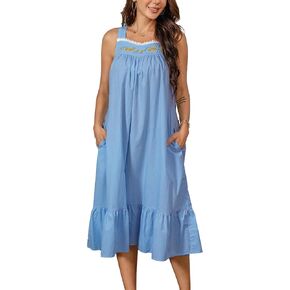 100% Cotton Nightgowns for Women Sleeveless Sleep Dresses Ladies Gowns Sleepwear with Pockets