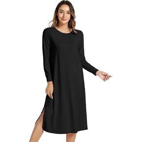 NACHILA Women's Nightgowns-Viscose Made from Bamboo, Soft Nightshirt Long Sleeve Sleepwear Cool Loungewear Long Sleepdress