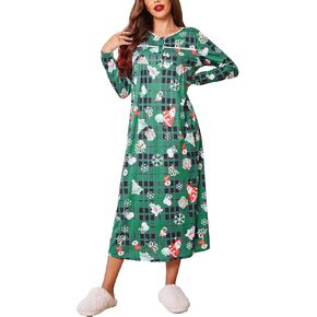 Ekouaer Women Long Sleeve Nightgowns Soft Henley Sleepshirts Full Length Sleep Dress