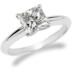 1/2 Carat Princess Cut Diamond Solitaire Engagement Ring 14K White Gold (G-H, I2, 0.5 c.t.w) Ideal Cut