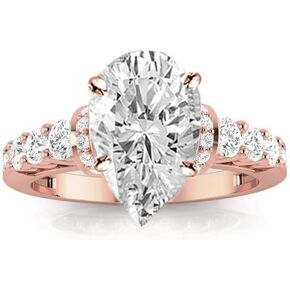 14K White Gold 3 Carat LAB GROWN DIAMOND Designer Four Prong Pave Set Round Pear Cut Diamond Engagement Ring (E-F Color VS2-SI1 Clarity 2 Ct Center)