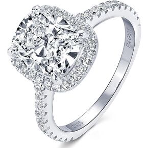 4CT Cushion Cut Moissanite Engagement Halo Rings for Women D Color VVS1 925 Sterling Silver Ring Gift for Wedding Anniversary Promise Ring