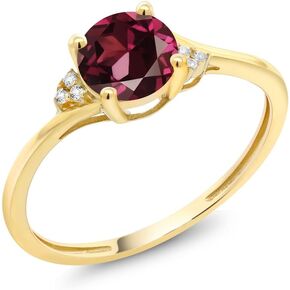 Gem Stone King 10K Yellow Gold Gemstone Birthstone and Diamond Accent Engagement Ring | 6MM Round | Wedding Anniversary Promise Ring For Women | Size 5, 6, 7, 8, 9