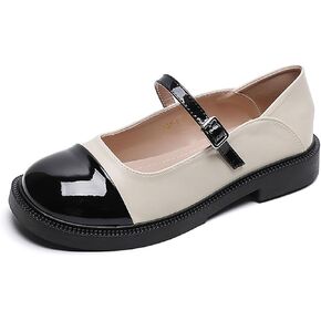 Women's Patent Leather Classic Mary Jane Flats,Dressy Round Toe Ballet Flats with Strap,Fashion Color Blocks Soft Work Dress Flats