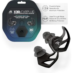 AXIL X30i Noise Reduction Ear Plugs - Black - Hear-Through Mode Hearing Protection for Concerts, Live Events, Shooting, Sports - 25dB Reusable Foam and Silicone Eartips with Carrying Case