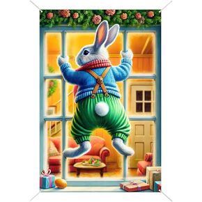 Easter Dog Window Cover Dachshunds Dog Backdrop Photography Background with Bunny Ears Floral Wreath Colorful Easter Eggs for Easter Spring Door Wall Window Decorations 31 x 47 inch
