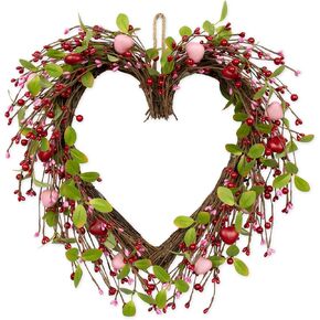 Valentine's Day Wreaths 18 Inch Valentines Day Wreath Heart Shaped Wreaths for Front Door with Red Pink Hearts for Anniversary Wedding Dinner Decorations