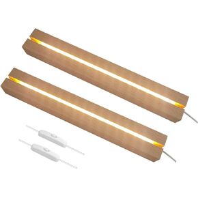 2PCS 11.81 Inch Rectangle Display Pedestal, Rectangle Led Lights Display Base Wooden Lighted Base Stand for Acrylic Crystal Night Light Glass Resin LED Light Lamp Base with USB Switch(Warm Light)