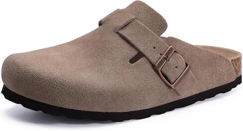 Asgard Women's Suede Clogs Leather Mules Arch Support Potato Shoes with Comfort Cork Footbed Mocha 38 Size 7-7.5 in Saudi Arabia