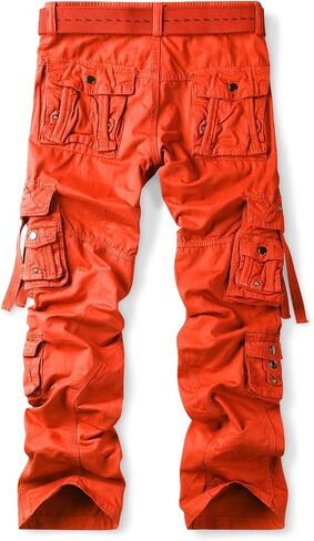 OCHENTA Men's Cotton Casual Baggy Cargo Work Travel Pants with Multi Pockets Relaxed Loose Fit (No Belt) in Kuwait
