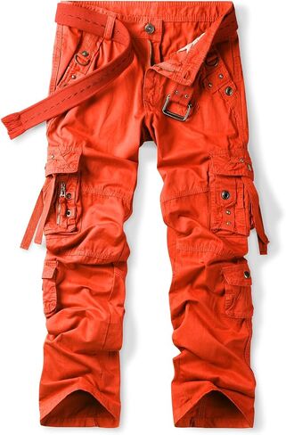 OCHENTA Men's Cotton Casual Baggy Cargo Work Travel Pants with Multi Pockets Relaxed Loose Fit (No Belt) in Kuwait