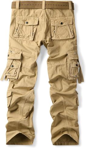 OCHENTA Men's Cotton Casual Baggy Cargo Work Travel Pants with Multi Pockets Relaxed Loose Fit (No Belt) in Kuwait