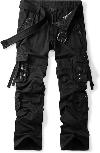 OCHENTA Men's Cotton Casual Baggy Cargo Work Travel Pants with Multi Pockets Relaxed Loose Fit (No Belt) in Kuwait
