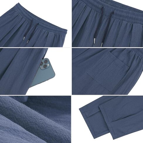 ESTAMICO Men's Cotton Linen Casual Yoga Pants Loose Fit Elastic Drawstring Waist Summer Beach Pant in Saudi Arabia