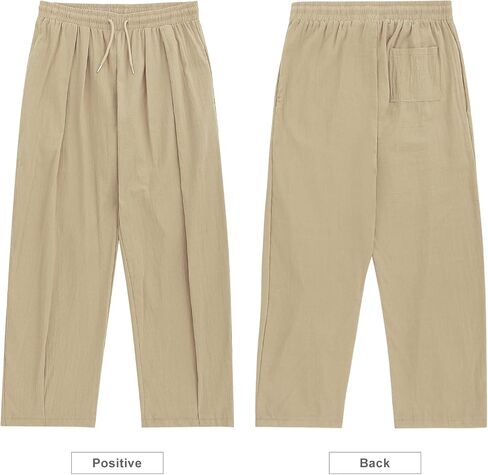 ESTAMICO Men's Cotton Linen Casual Yoga Pants Loose Fit Elastic Drawstring Waist Summer Beach Pant in Saudi Arabia