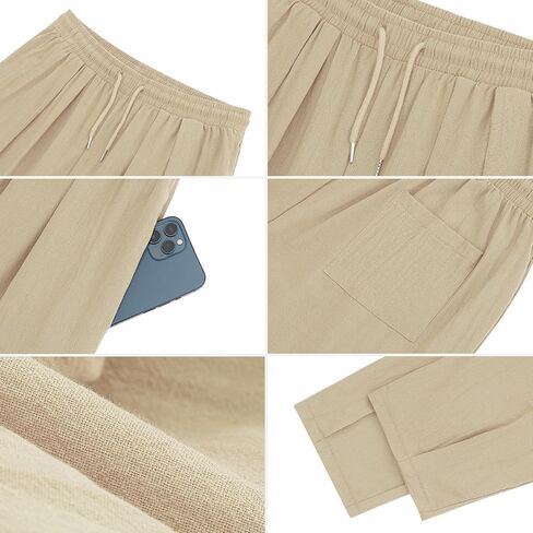 ESTAMICO Men's Cotton Linen Casual Yoga Pants Loose Fit Elastic Drawstring Waist Summer Beach Pant in Saudi Arabia