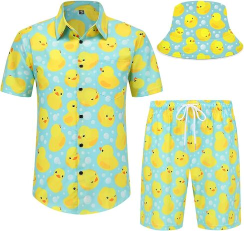 Mens Hawaiian Shirts and Shorts Set 2 Pieces Beach Outfits Sets with Bucket Hats in Saudi Arabia