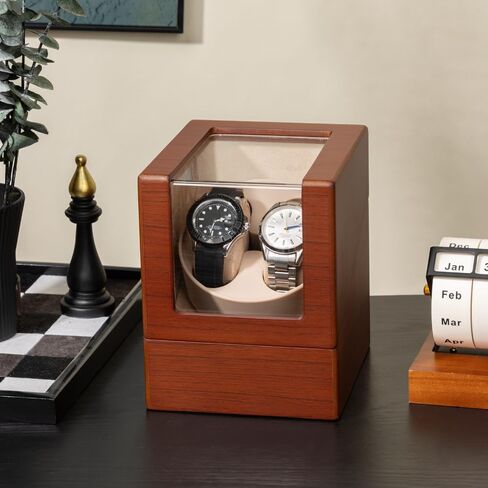 Automatic Watch Winder with Quiet Japanese Motor,AC Adapter or Battery Powered,Premium Leather Exterior and Soft Flexible Watch Pillows for Men's and Women's Watches in Saudi Arabia